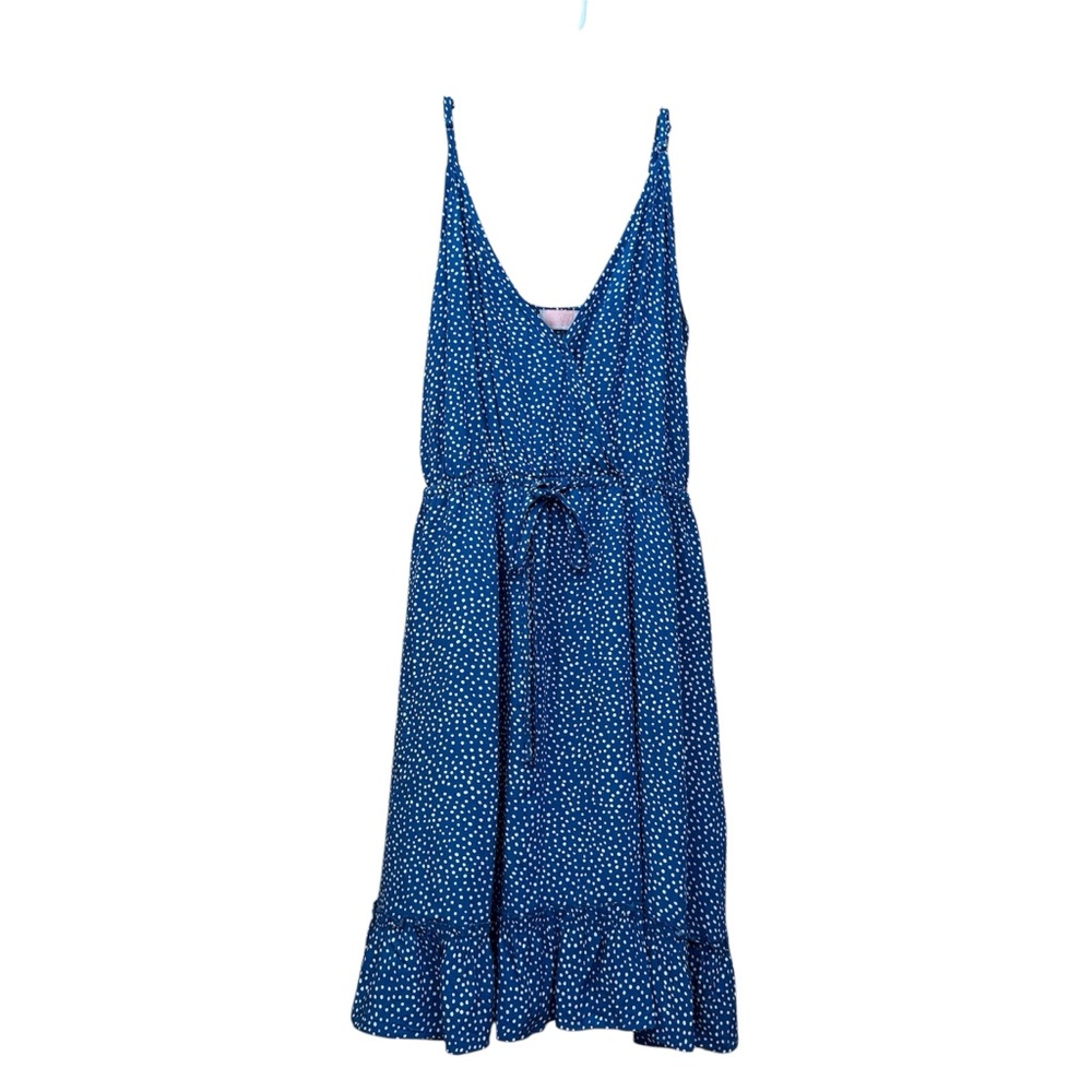C+D+M Blue Polka Dot Sleeveless Midi Dress with Waist Tie – Women’s Size M Blue